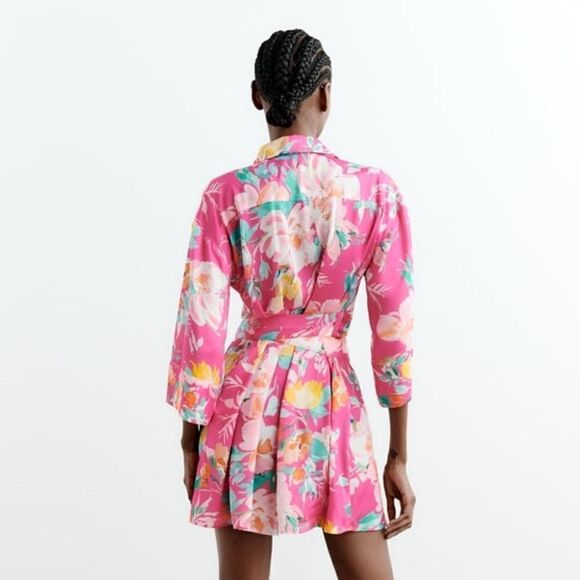Zara PRINTED SATIN EFFECT SHIRTDRESS - Picture 6 of 9